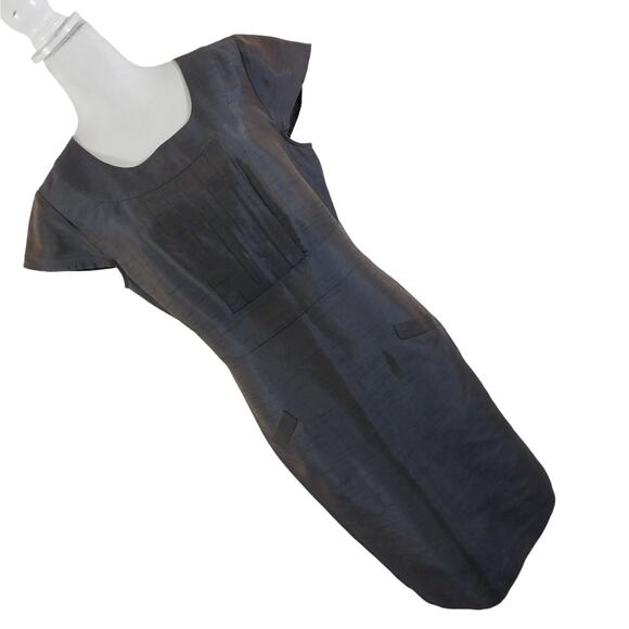 BANANA REPUBLIC! IRIDESCENT LAVENDER GRAY SHEATH STYLE SHANTUNG DRESS! SZ XL - Picture 1 of 10